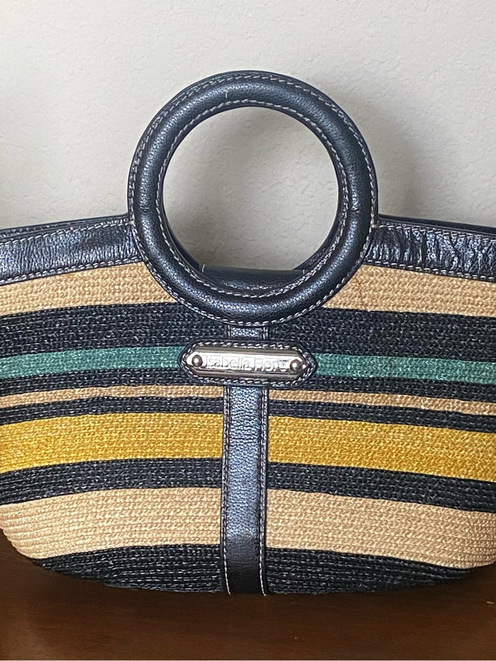 Isabella Fiore Multi straw satchel Top Handle W/ Floral Appliqué